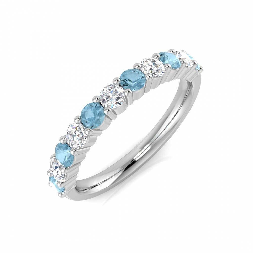Round Aquamarine and Diamond Set Eternity Ring Image