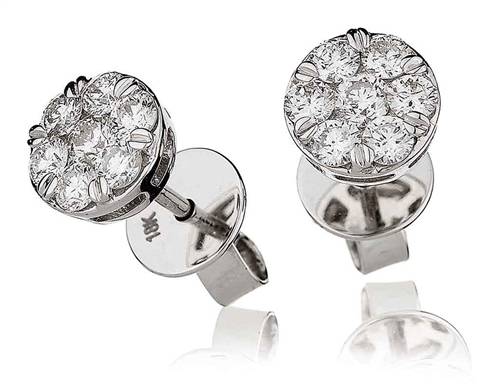 1.00ct Classic Round Diamond Cluster Earrings P