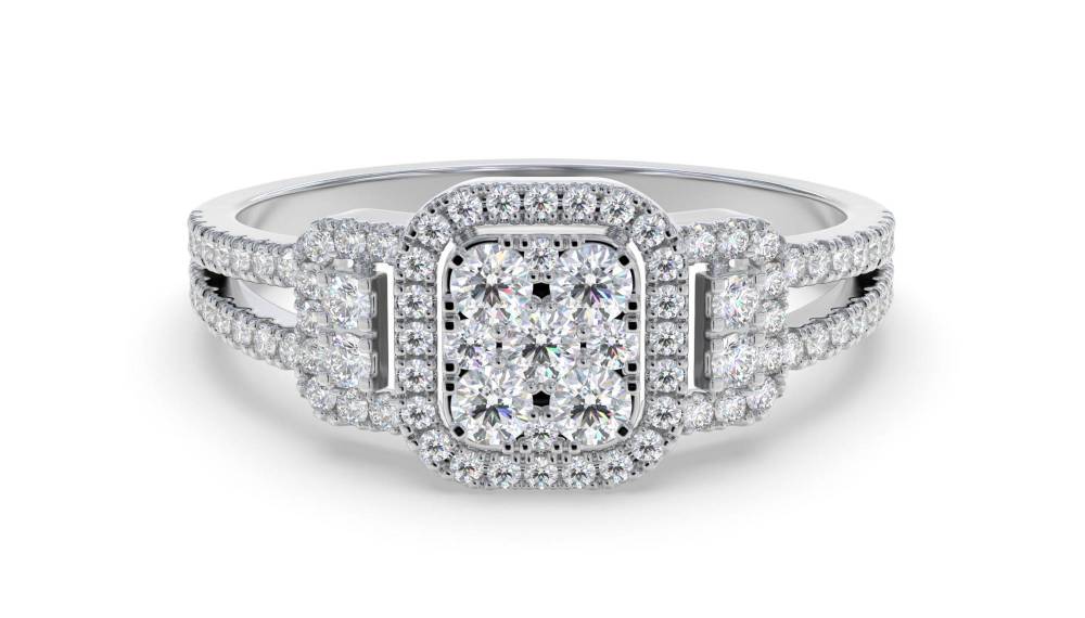 0.50ct Modern Round Diamond Cluster Halo Ring W