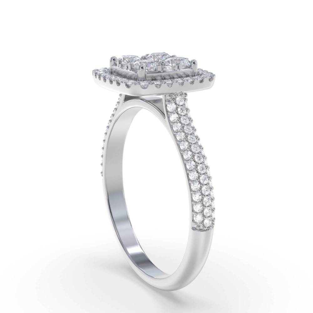 0.70ct Modern Round Diamond Halo Cluster Ring W