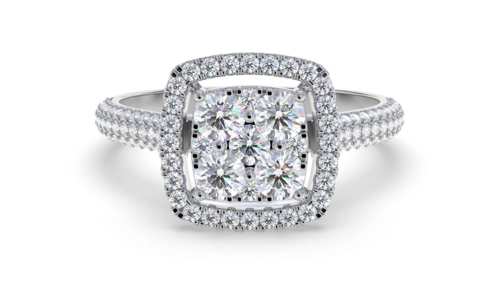 0.70ct Modern Round Diamond Halo Cluster Ring W