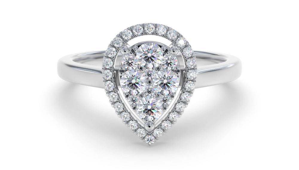 0.60ct Modern Pear Shaped Round Diamond Cluster Ring W