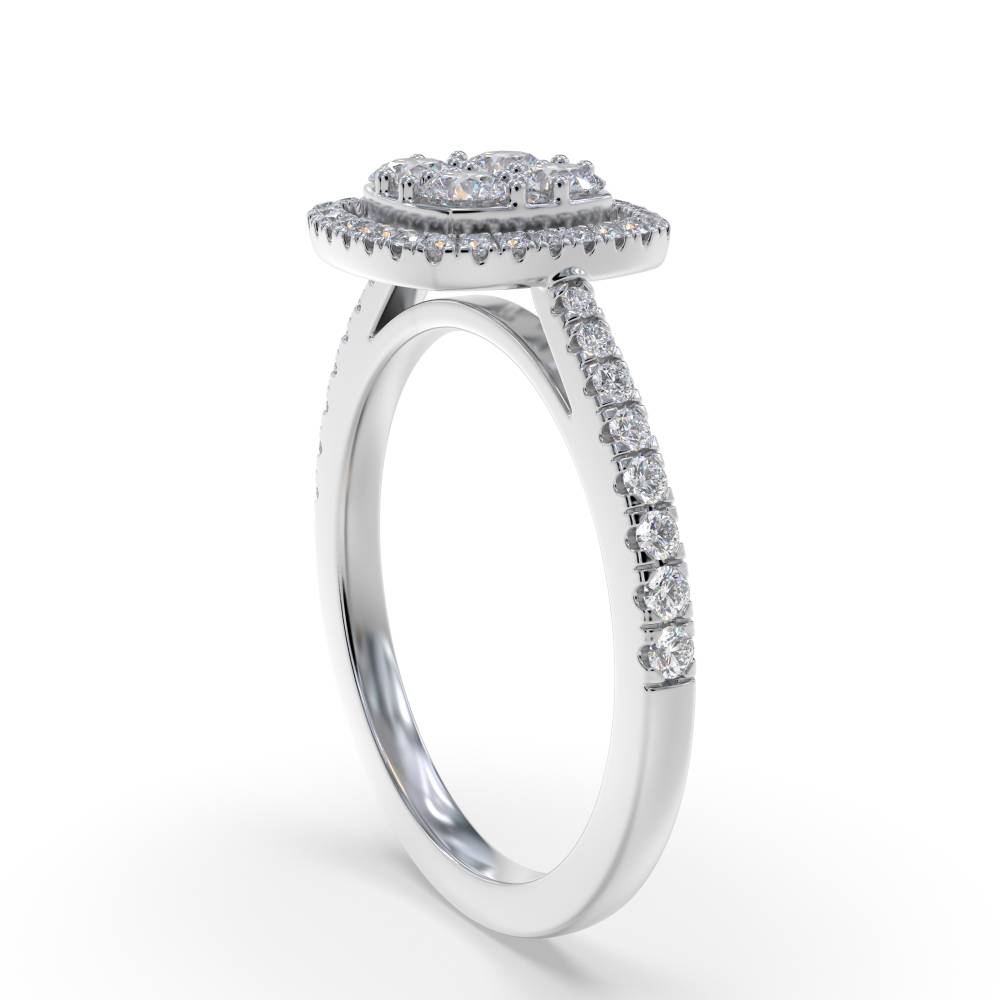 0.85ct Modern Round Diamond Halo Cluster Ring set in White Gold