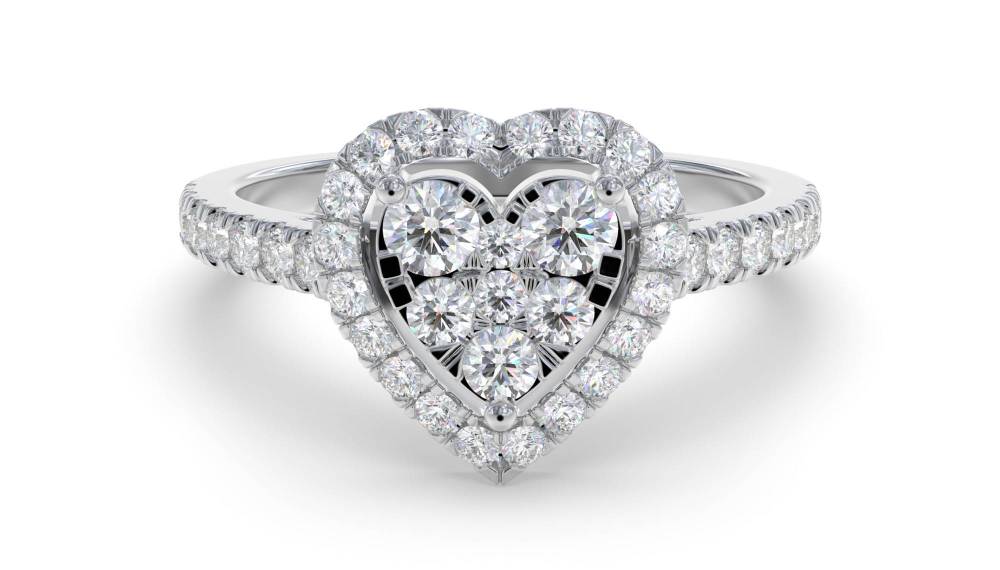 0.45ct Modern Heart Shaped Round Diamond Cluster Ring W