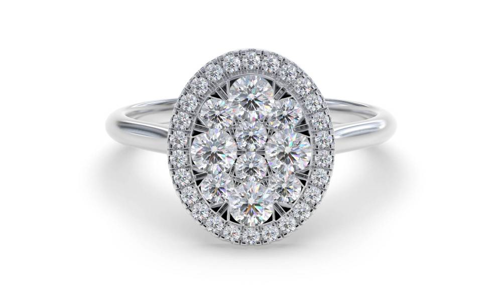 0.40ct Modern Oval Shaped Round Diamond Cluster Halo Ring W