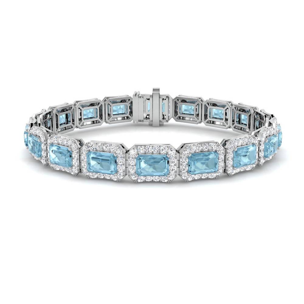 13.50ct VS/EF Emerald Cut Aquamarine and Round Diamond Bracelet set in White Gold