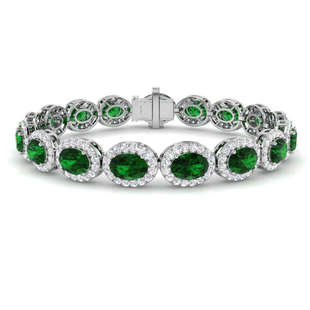 16.20ct VS/EF Oval Cut Emerald and Round Diamond Halo Bracelet W