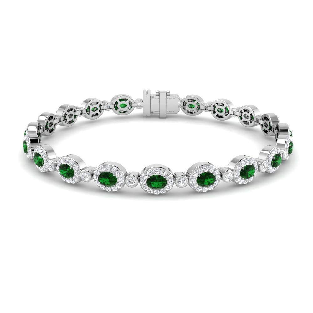 5.55ct VS/EF Oval Cut Emerald and Round Diamond Halo Bracelet W