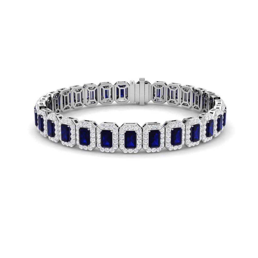 14.25ct VS/EF Emerald Cut Blue Sapphire and Round Diamond Bracelet W