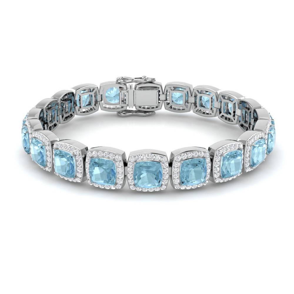 20.70ct VS/EF Cushion Aquamarine and Round Diamond Halo Bracelet set in White Gold