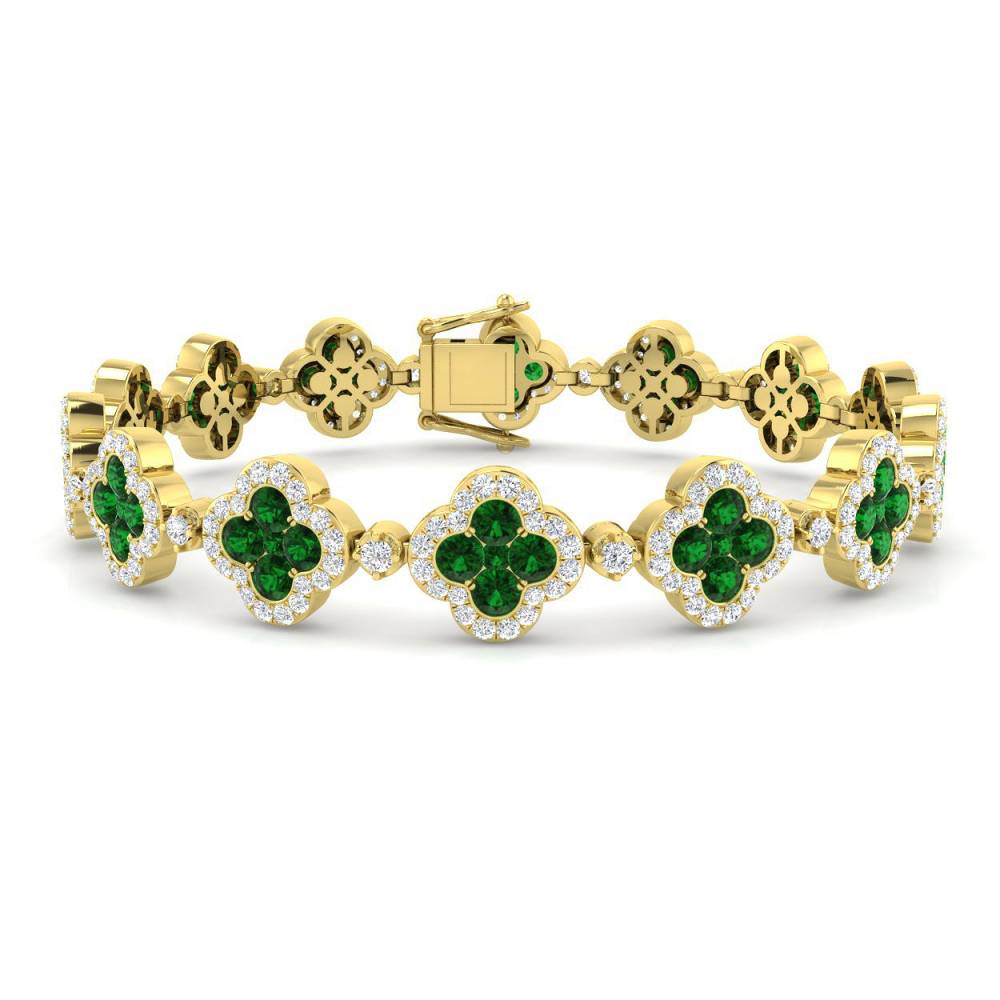 8.10CT VS/EF Clover Style Designer Bracelet with Round Emerald and Diamonds Image