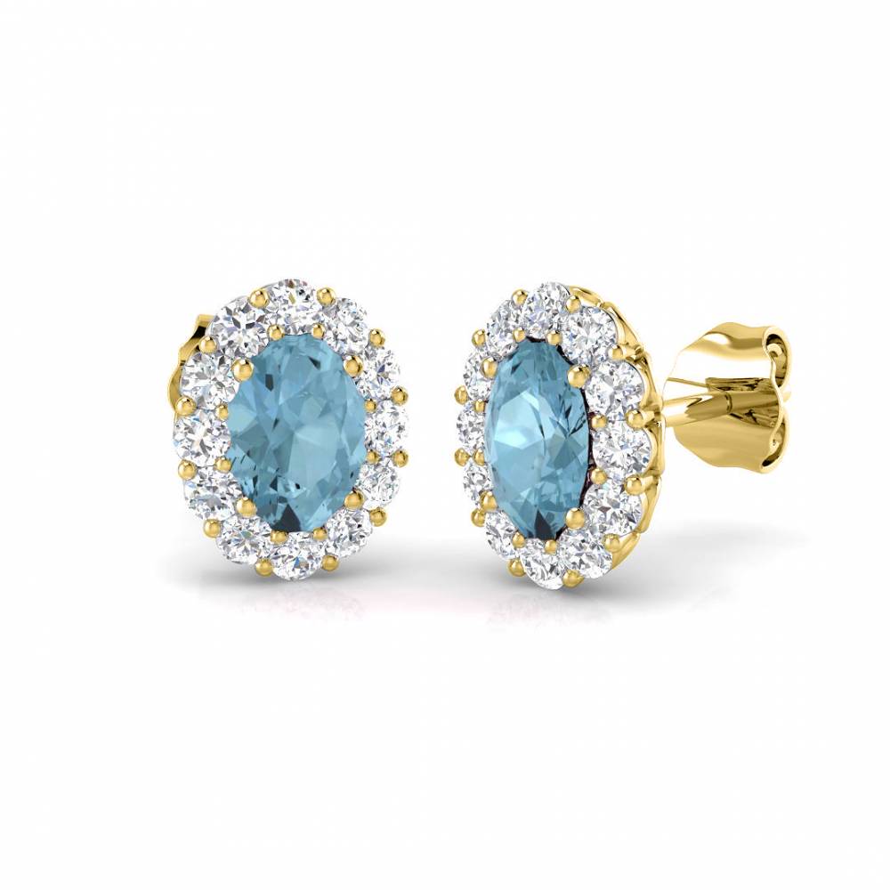 Oval Aquamarine and Round Diamond Halo Earrings Image