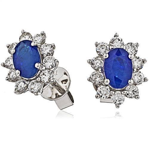 Blue Sapphire & Diamond Cluster Earrings W