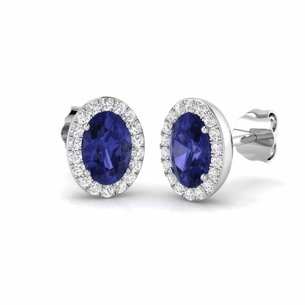 4.00ct VS/EF Oval Tanzanite and Round Diamond Halo Earrings set in White Gold