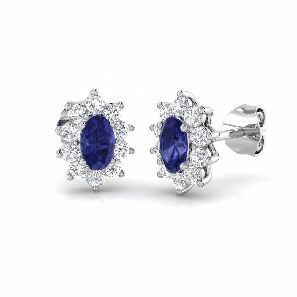 4.00ct VS/EF Oval Tanzanite and Round Diamond Halo Earrings set in White Gold