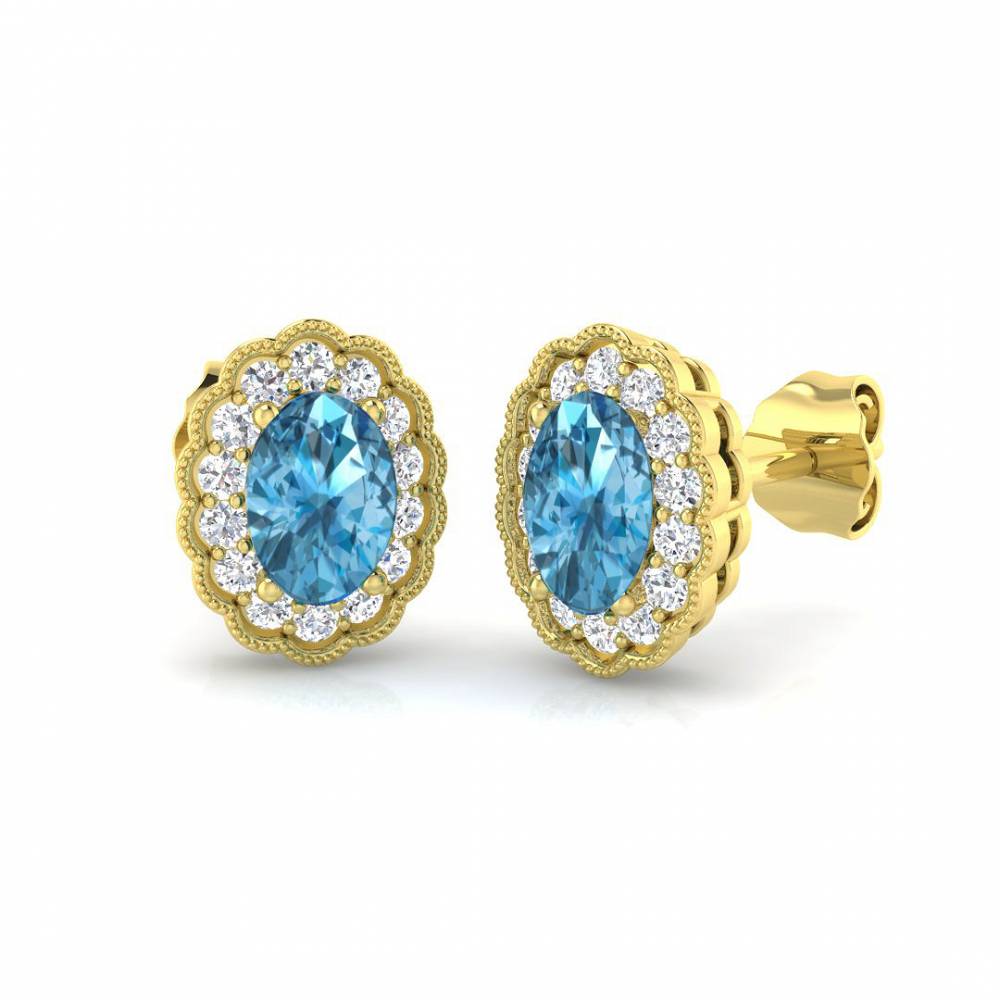 Blue Topaz Oval and Round Diamond Halo Earrings Image