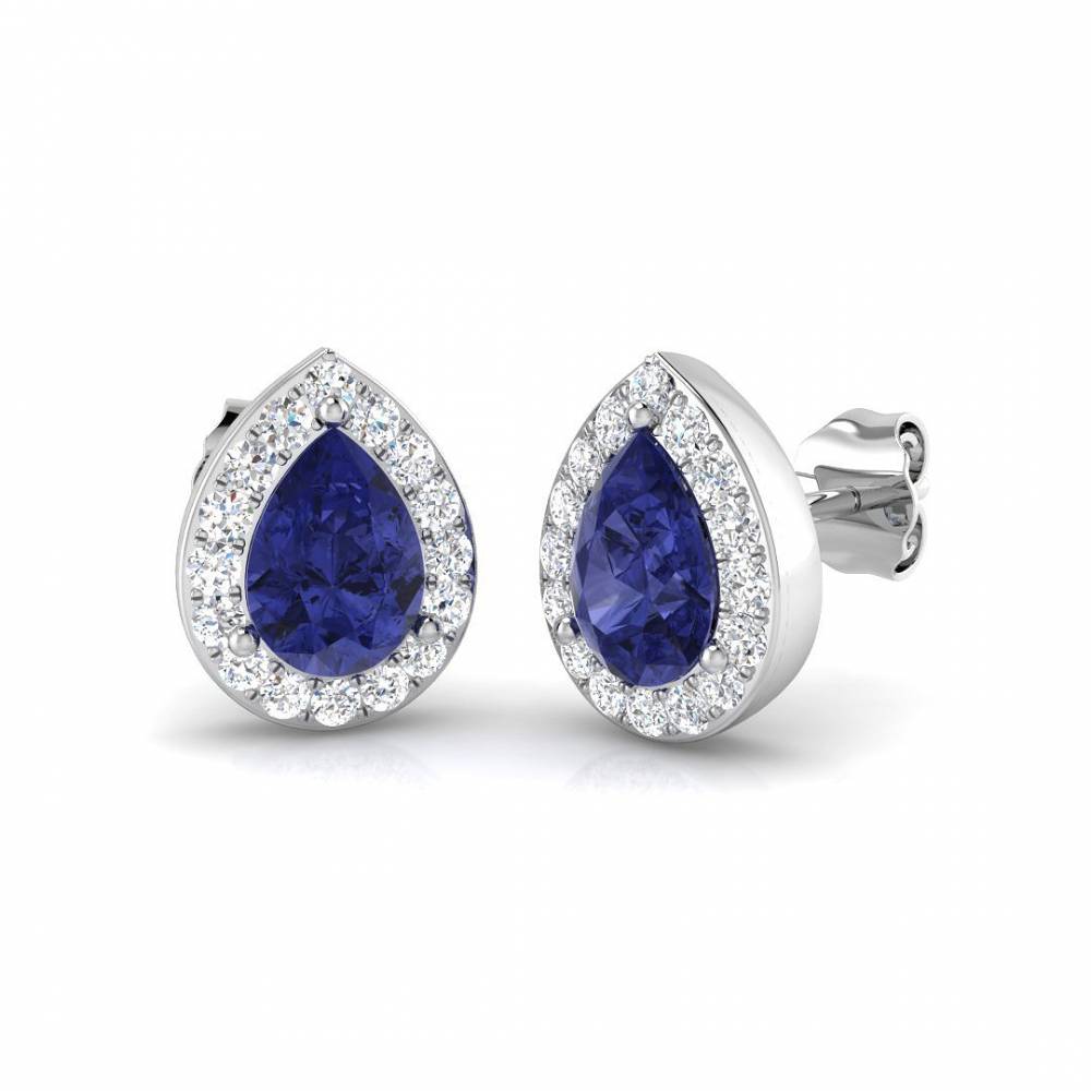 4.00ct VS/EF Pear Tanzanite and Round Diamond Halo Earrings W