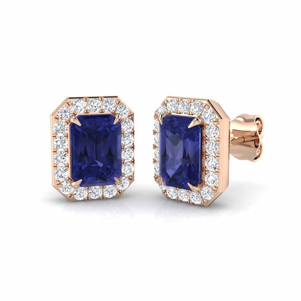 4.00ct VS/EF Emerald Tanzanite and Round Diamond Halo Earrings set in Rose Gold