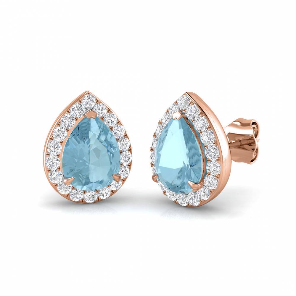 Pear Aquamarine and Round Diamond Halo Earrings Image