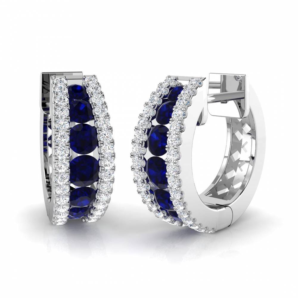 Round Blue Sapphire Hoop Earrings Image