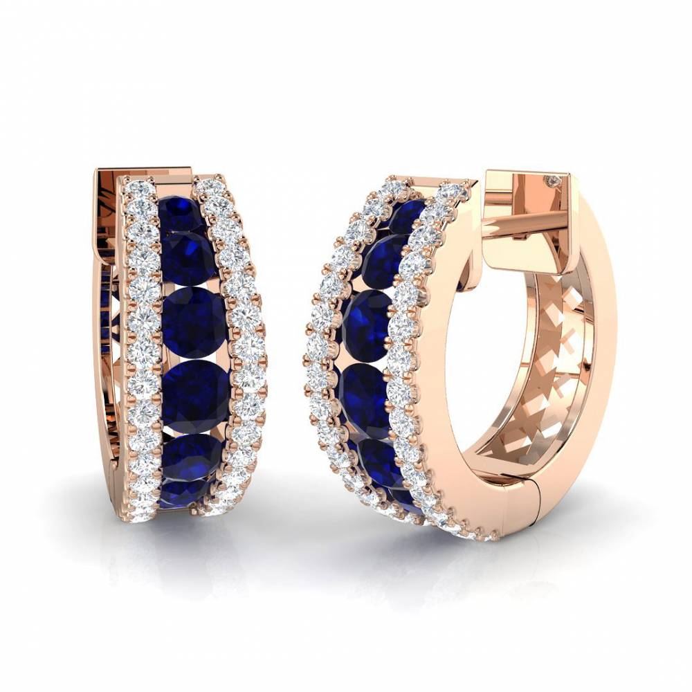 Round Blue Sapphire Hoop Earrings Image