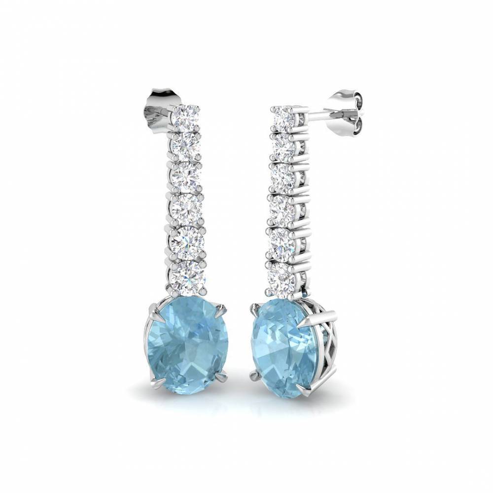 Oval Aquamarine and Round Diamond Drop Earrings W