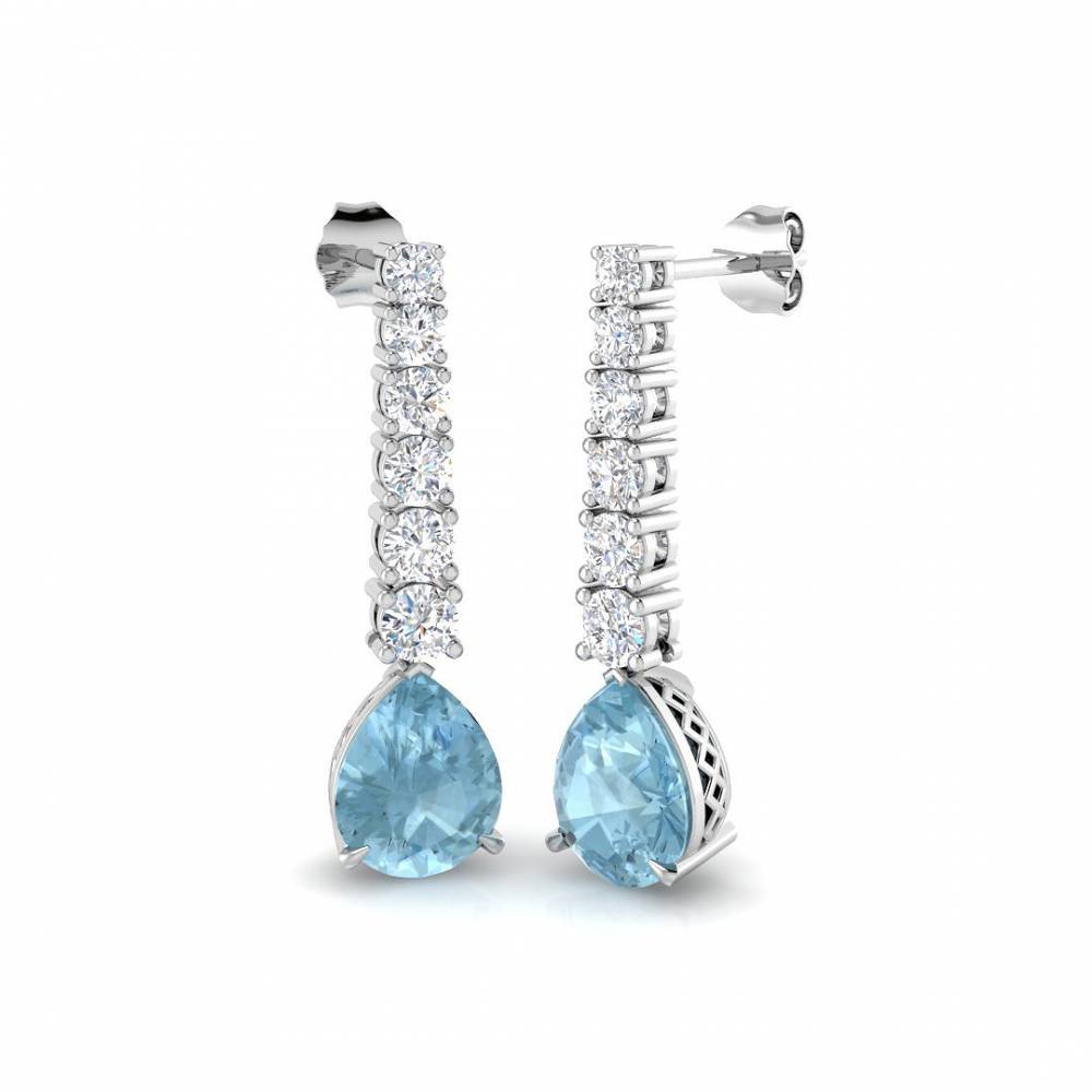 Pear Aquamarine and Round Diamond Drop Earrings W