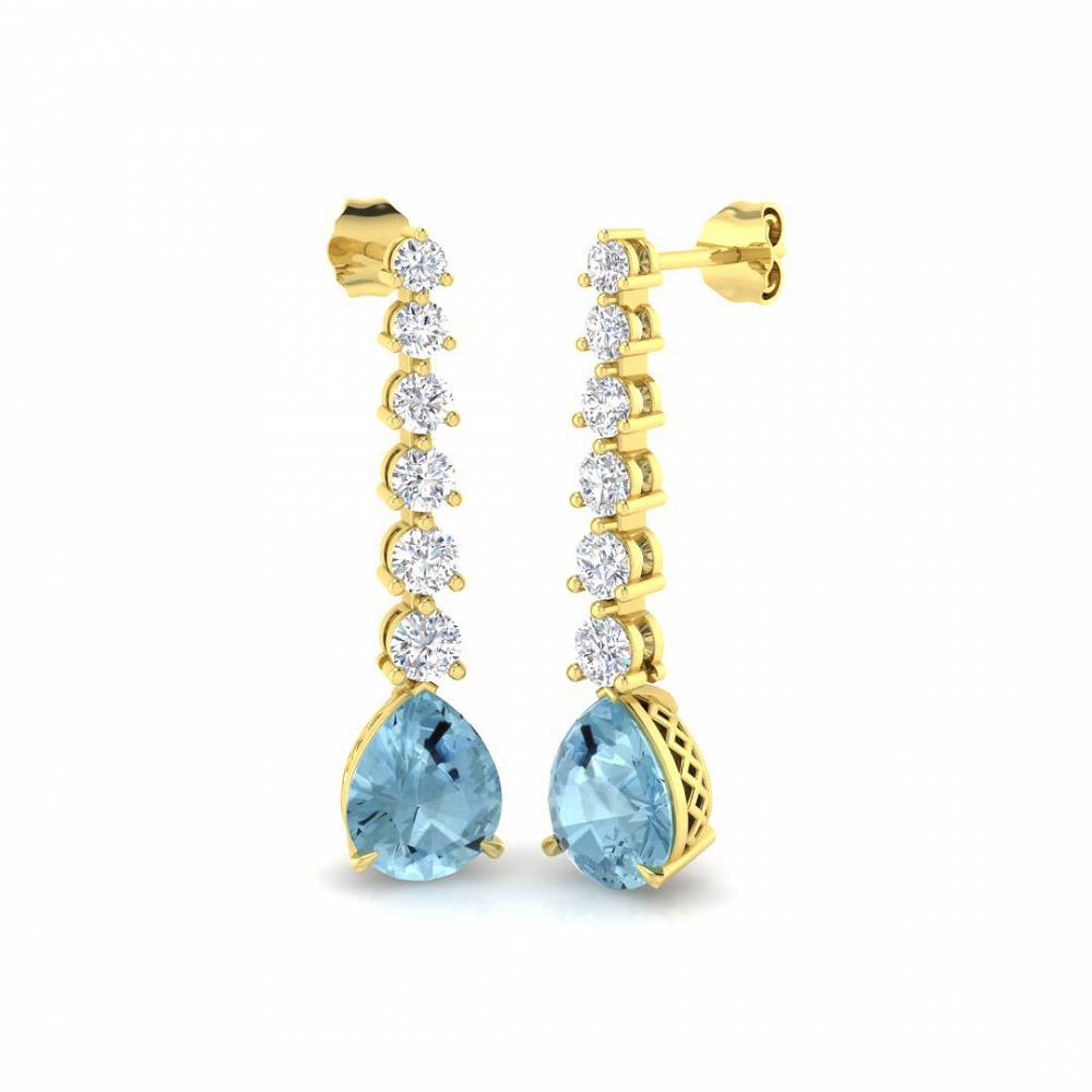Pear Aquamarine and Round Diamond Drop Earrings Image