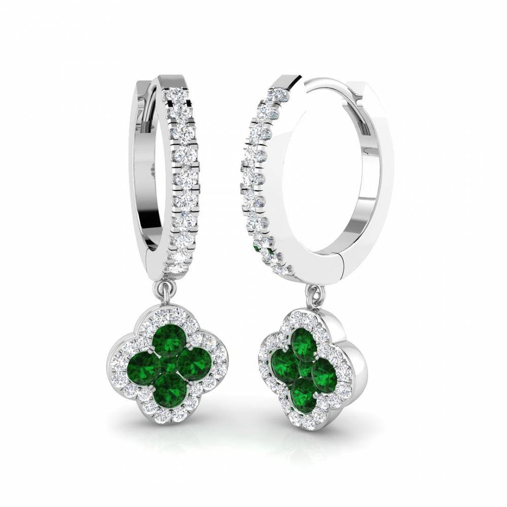 0.75ct EF/VS Emerald & Diamond Gemstone Earrings W