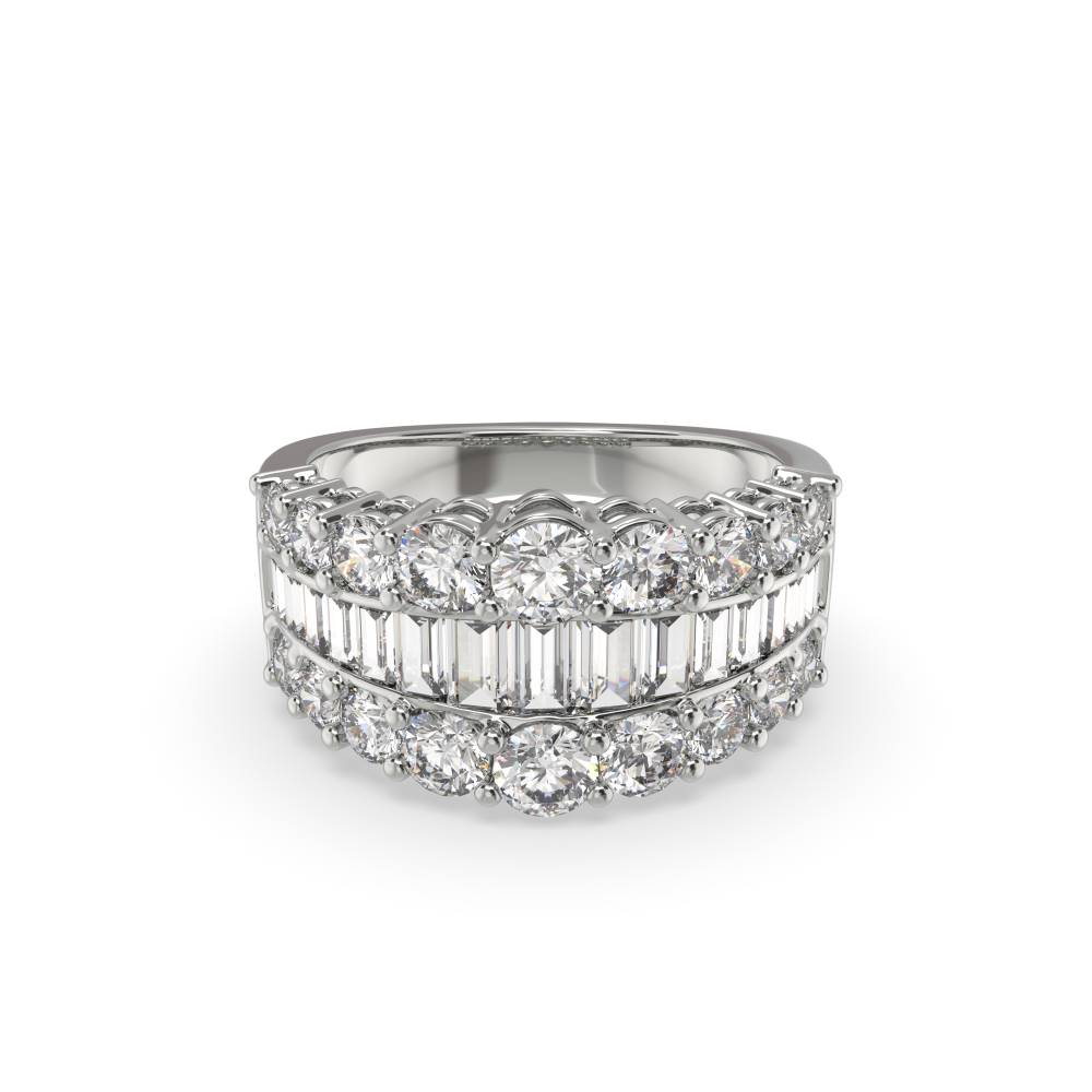 2.20ct Round & Baguette Diamond Multi Row Dress Ring W