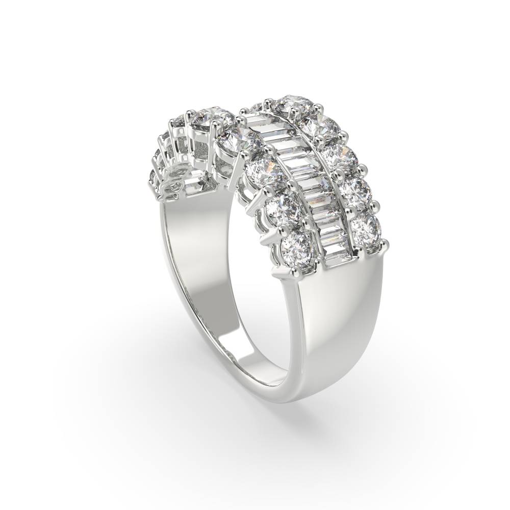 2.20ct Round & Baguette Diamond Multi Row Dress Ring W