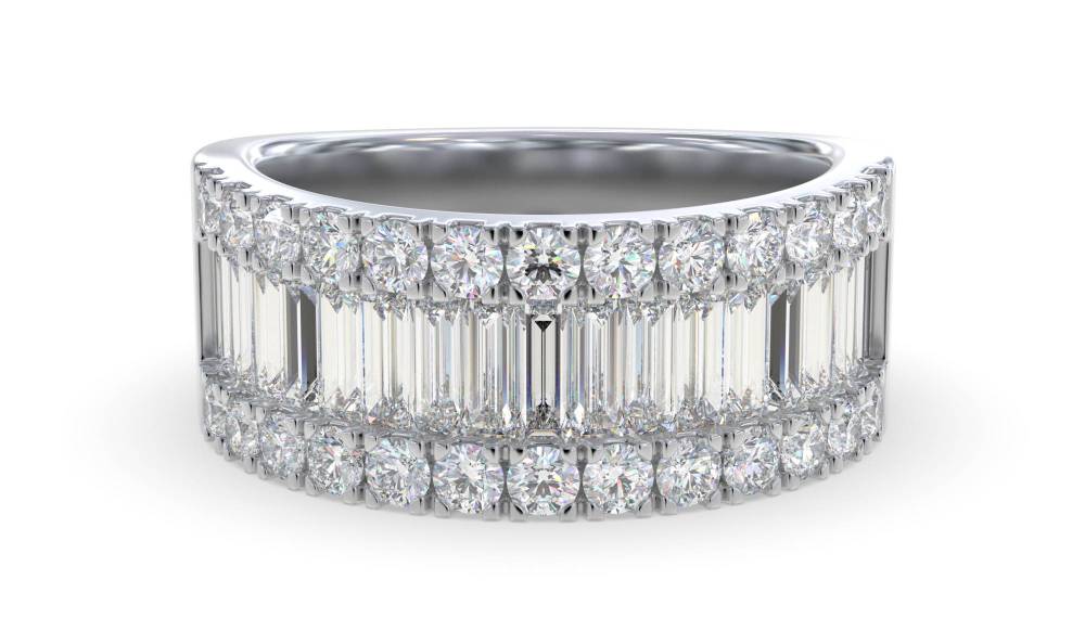 2.40ct Round & Baguette Diamond Multi Row Dress Ring W