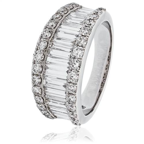 2.00ct Round & Baguette Diamond Multi Row Dress Ring W