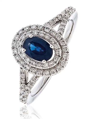 Blue Sapphire & Diamond Halo Ring W