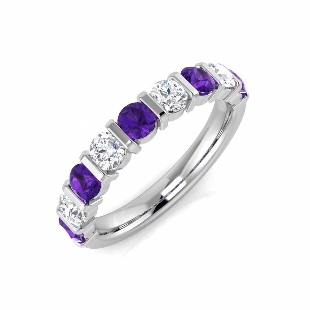 0.90ct Round Amethyst and Round diamond Half Eternity Ring W