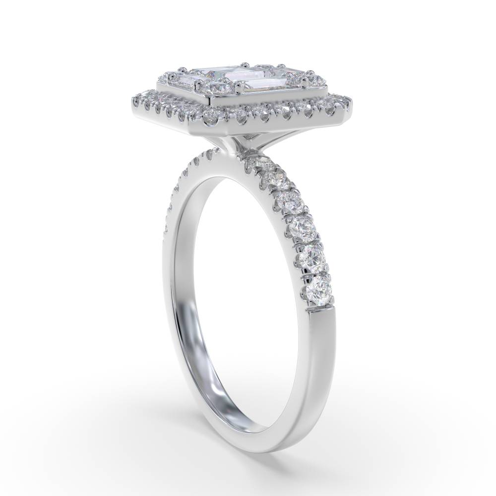 0.85ct Modern Round And Baguette Diamond Cluster Ring W