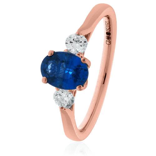 0.70ct Oval Blue Sapphire & Diamond Trilogy Ring Image