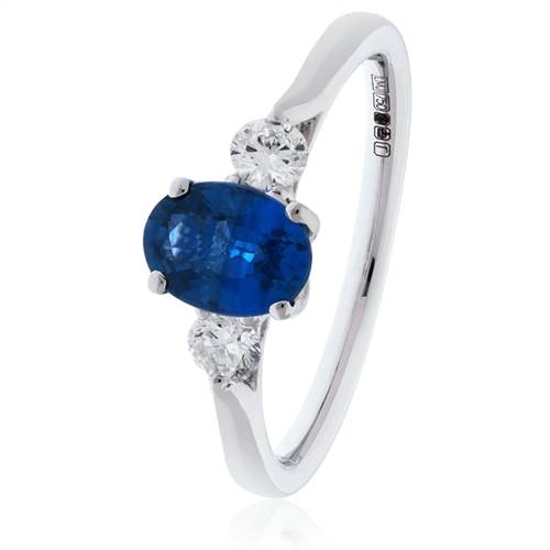 0.70ct Oval Blue Sapphire & Diamond Trilogy Ring Image