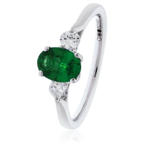 0.60ct Oval Green Emerald & Diamond Trilogy Ring Image