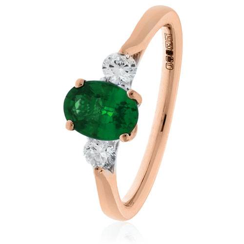 1.20ct Oval Green Emerald & Diamond Trilogy Ring Image