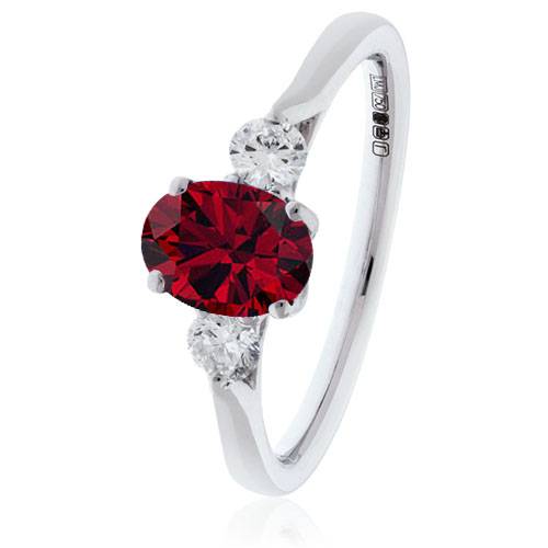 3 Stone Ruby Diamond Ring With Shoulder Diamonds Image