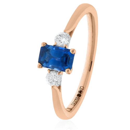 0.80ct Emerald Blue Sapphire & Diamond Trilogy Ring Image