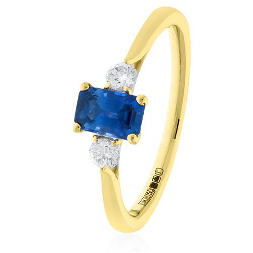 0.80ct Emerald Blue Sapphire & Diamond Trilogy Ring Image