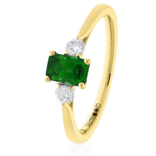 0.70ct Green Emerald & Diamond Trilogy Ring Image