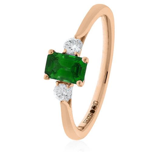 1.00ct Green Emerald & Diamond Trilogy Ring Image