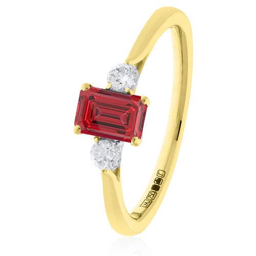 3 Stone Ruby Diamond Ring With Shoulder Diamonds Image