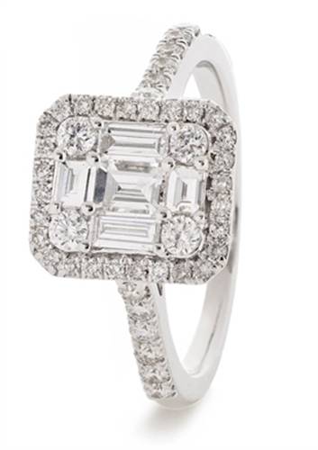 0.60ct Modern Round And Baguette Diamond Cluster Ring W
