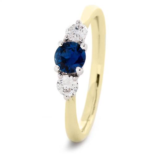 1.10ct Round Blue Sapphire & Diamond Trilogy Ring Image