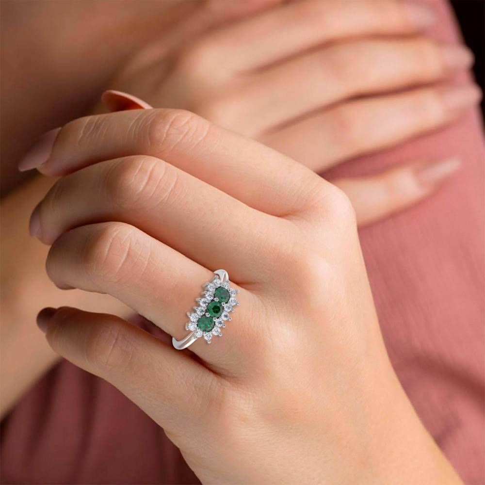 Round Emerald Gemstore and Round Diamond Dress Ring W