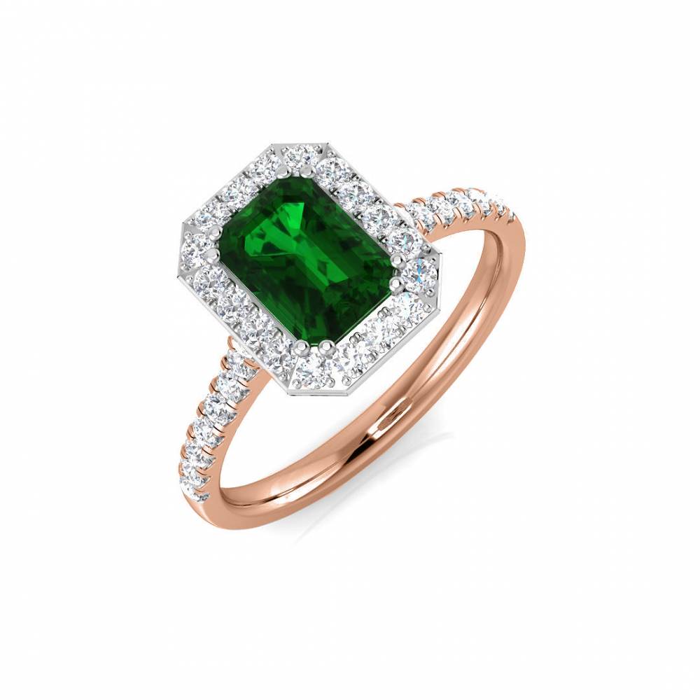 1.20ct EF/VS Halo Shoulder Set Emerald & Diamond Gemstone Ring Image